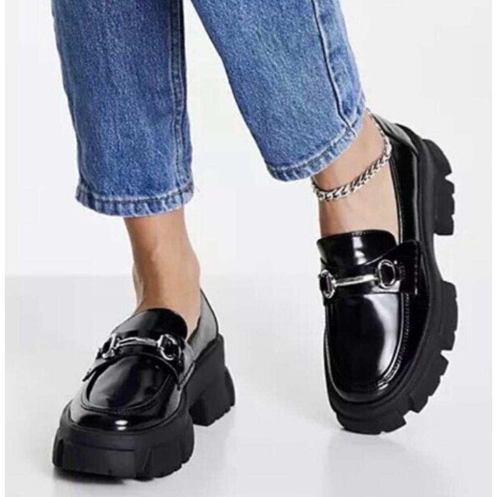 Steve Madden Women's Trifecta Black Lug Sole Platform Loafers Size 8